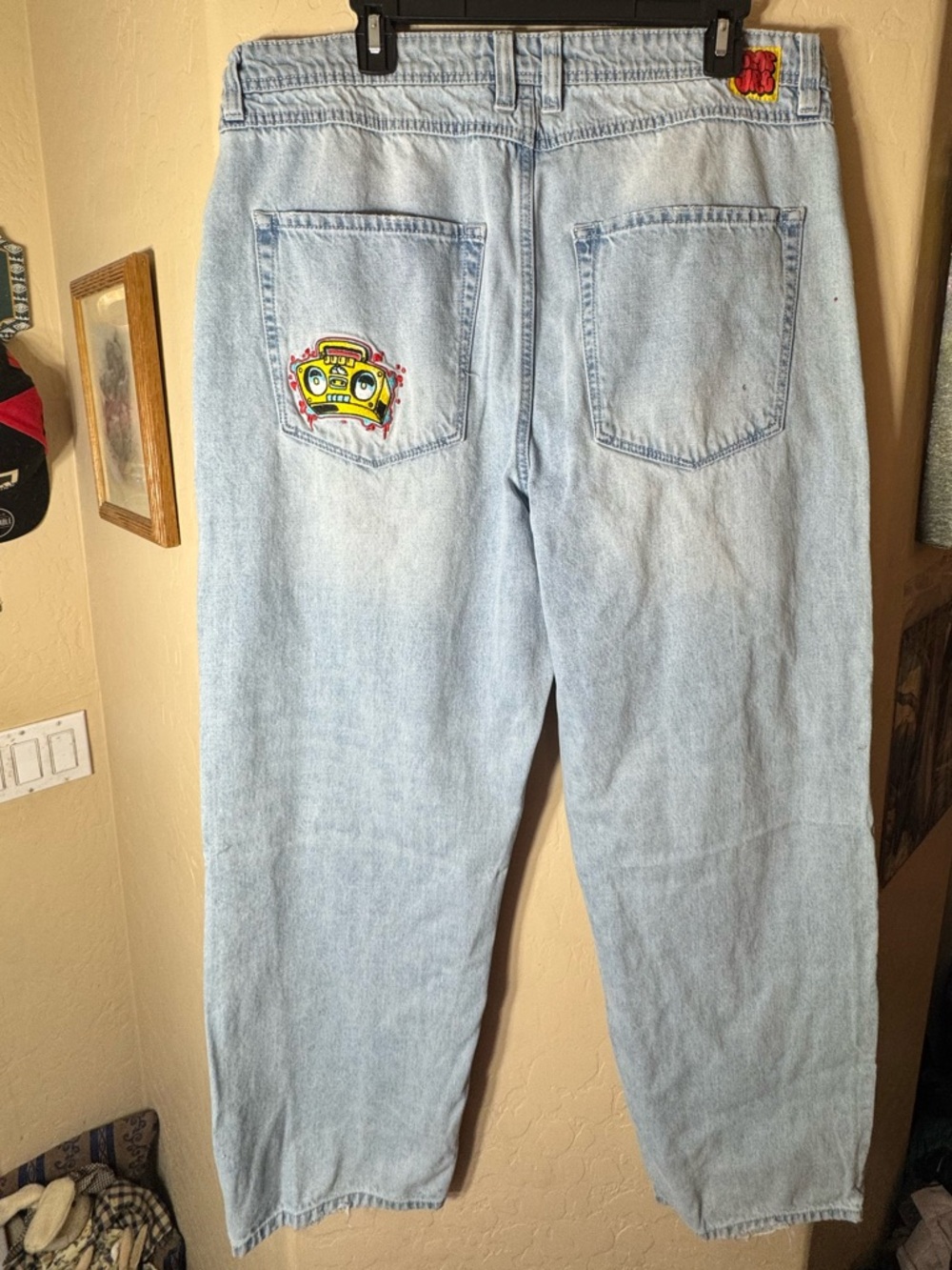 Empyre Y2K Light Wash Baggy Jeans Boombox Embroidered Skater Denim 36